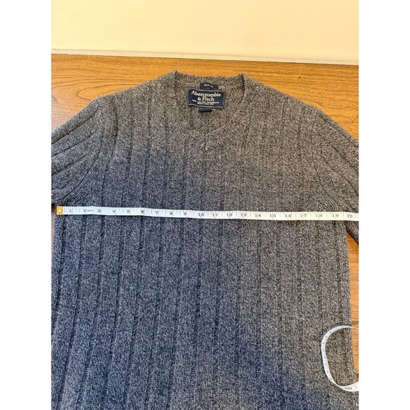 Vintage 90s Abercrombie & Fitch Sweater Men M Gray Wool Blend Muscle Cable Knit - Picture 4 of 8